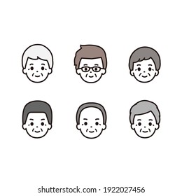 Senior man face illustration icon set