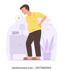 Senior Man Feeling Back Pain on Waist Area for Healthcare Concept Illustration