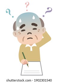 Senior man filling out documents with a troubled expression