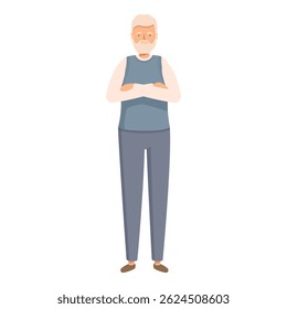 Senior man folding arms standing with confident expression cartoon illustration