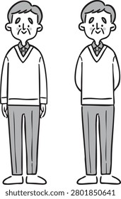 Senior man, full-body, vector (monochrome)