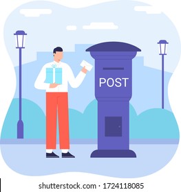 Senior Man Getting Letter From Full Mail Box Post Service Flat Vector Illustration. Mail Sent Concept Illustration Vector