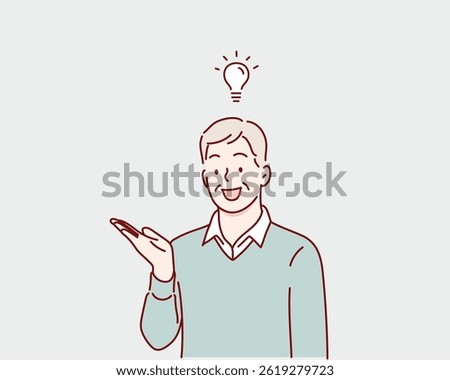 Senior man Getting a New Idea. Hand drawn style vector design illustrations.