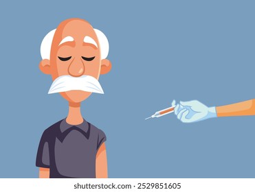 
Senior Man Getting Vaccinated Vector Cartoon illustration. Health-conscious grandpa fighting for prevention of infectious disease spreading 
