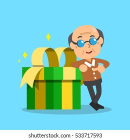 Senior man and gift box