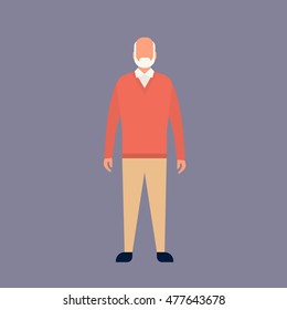 Senior Man Grandfather Full Length Grandpa Flat Vector Illustration