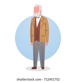 Senior Man Grandfather Gray Hair Male Icon Full Length Flat Vector Illustration