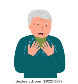 Senior man hand tremor symptom concept vector illustration. Shivering hands from illness or cold in flat design.