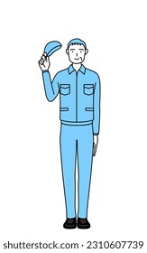 Senior man in hat and work clothes with sunglasses and holding a rifle, Vector Illustration