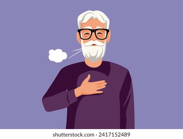 
Senior Man Having Difficulties Breathing Vector Medical Illustration. Sick grandpa having an asthma attack in pneumonia episode 
