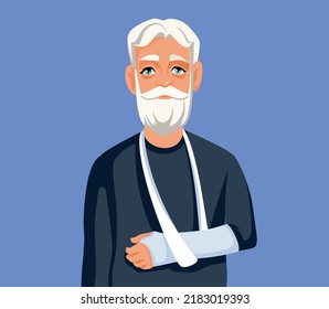 
Senior Man Having his Arm in a Cast Vector Cartoon Illustration. Grandfather hurting after injury trying to recover
