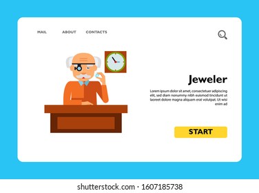 Senior man in headband loupe sitting at table and holding diamond. Expert, quality, assessment. Jewelry concept. Can be used for topics like jewelry, luxury, fashion.
