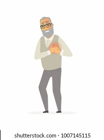 Senior man with a heartache - cartoon people characters isolated illustration on white background. An elderly person having a heart attack. Medical and healthcare concept