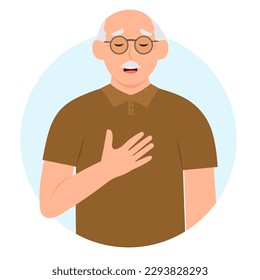 A senior man with heavy breathing and shortness of breath. Breathing problem, asthma,respiratory illness. Vector illustration