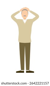 Senior man holding head in distress, confused or troubled elderly male, Vector Illustration
