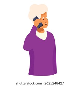 Senior man holding a phone to his ear and smiling while listening to the other person