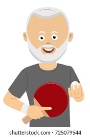 Senior man holding ping pong racket and ball