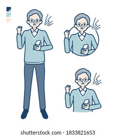 Senior Man with Holding a smartphone and anger images.
It's vector art so it's easy to edit.
