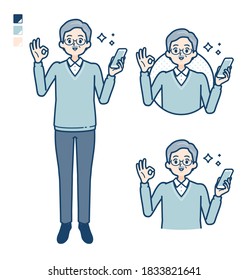 Senior Man with Holding a smartphone and doing an OK sign images.
It's vector art so it's easy to edit.
