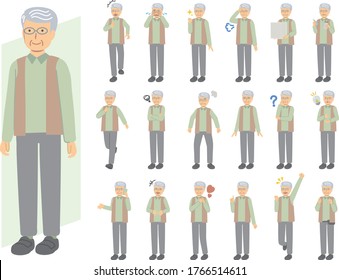 Senior man illustration set in green clothes