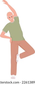 Senior man improving balance with exercise semi flat color vector character. Editable figure. Full body person on white. Simple cartoon style illustration for web graphic design and animation