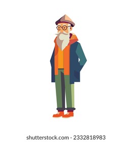 Senior man isolated on white background in flat style. Vector illustration. Fashion senior man.