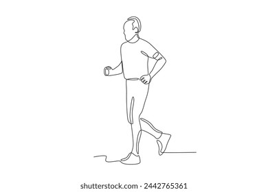 Senior man jogging in the morning.Seniors Community one-line drawing