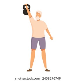 Hombre mayor kettlebell push up icono Vector de dibujos animados. Deporte fitness. Forma Actividad