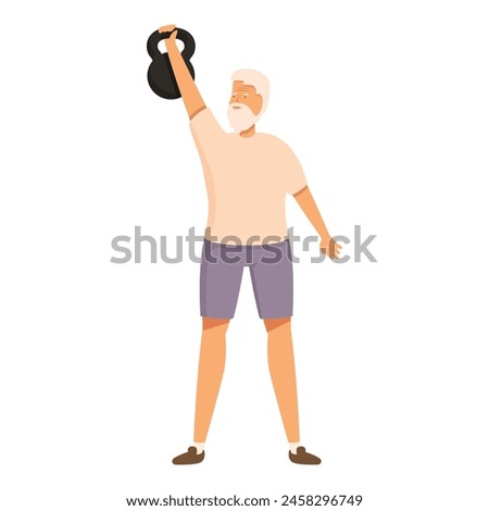 Senior man kettlebell push up icon cartoon vector. Sport fitness. Activity shape