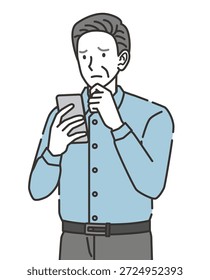 Senior Man Looking Concerned at His Mobile Phone