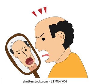 Senior man looking at hair loss in mirror