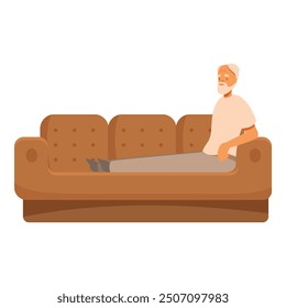 Senior man is lying on a sofa, enjoying his free time