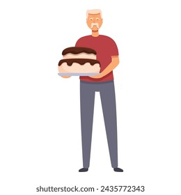 Senior man make big cake icon cartoon vector. Home cooking. Cuisine food