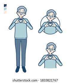 Senior Man with making a heart symbol by hand images.
It's vector art so it's easy to edit.
