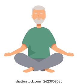 Senior man meditating with closed eyes in lotus position, practicing yoga and mindfulness