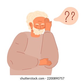Senior man with mental problems. Alzheimer old man, neurology health care, International Day of Older Persons, Dementia. Parkinson or dementia metaphor. Senses diseases for medical website. 