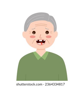 Senior man with missing teeth in flat design on white background. Guy loss his tooth.