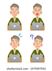 Senior man operating a laptop