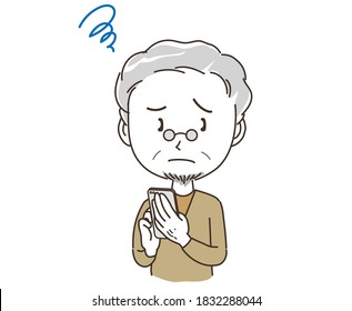A senior man operating a mobile phone - Trouble