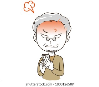 A senior man operating a mobile phone - Anger