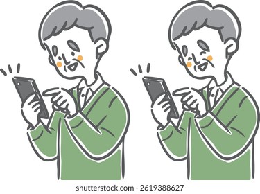 Senior man operating a smartphone, upper body, vector
