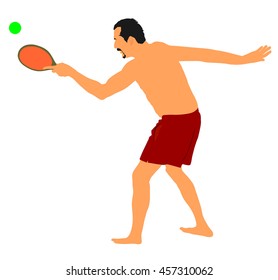 Senior man playing beach tennis, ball game for beach, vector illustration. Summer time.