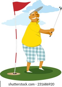 Senior man playing golf, vector illustration, no transparencies 