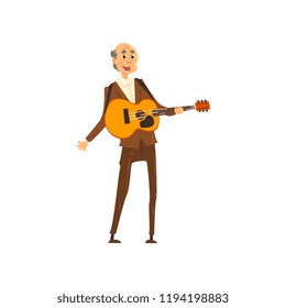 Senior man playing guitar, grandpa leading an active lifestyle, social concept vector Illustration on a white background