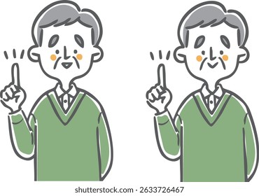 Senior man pointing, upper body, vector