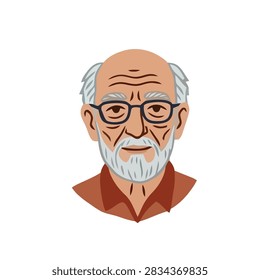 Senior man portrait avatar elderly male face flat vector illustration.