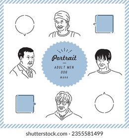 Senior man portrait line illustration set (mono)
