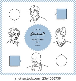 Senior man portrait line illustration set (mono)