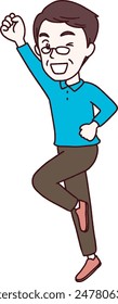 A senior man posing with one hand raised