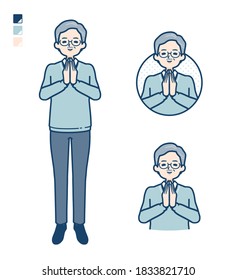 Senior Man with press hands in prayer images.
It's vector art so it's easy to edit.
